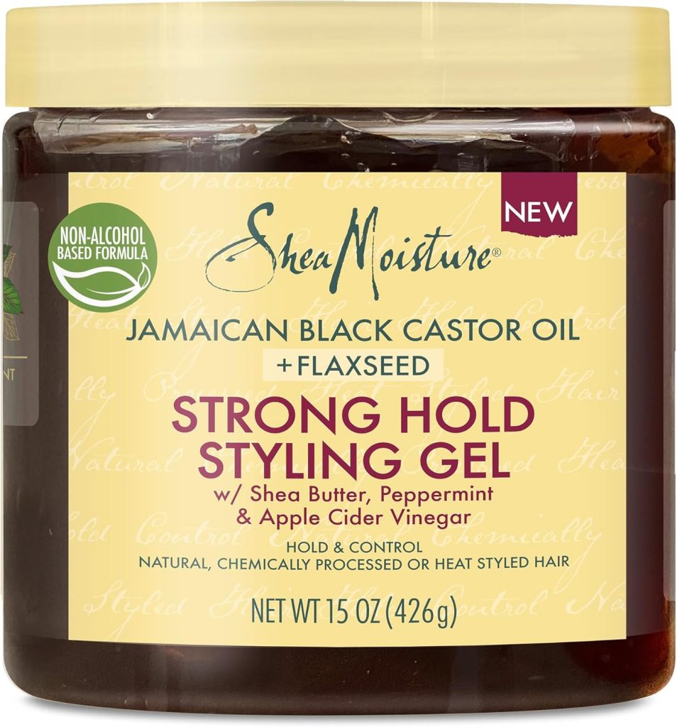 SheaMoisture Styling Strong Hold Styling Gel for Natural, Chemically Processed or Heat Styled Hair Jamaican Black Castor Oil and Flaxseed Paraben-Free Anti-Frizz Hair Gel 15 oz