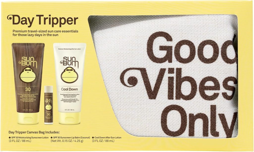Sun Bum Travel Sun Care Pack - Moisturizing Sunscreen, Lip Balm & Cool Down Lotion. Hawaii 104 Reef Compliant, Broad Spectrum UVA/UVB Protection.